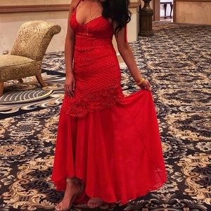 Red crochet gown